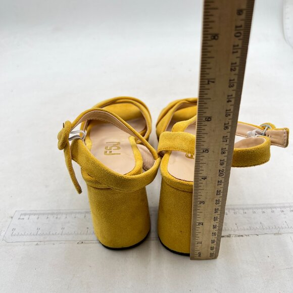FSJ Yellow Peep Toe Chunky High Heels Platform Sandals Ankle Strap Suede Shoes - Picture 4 of 7